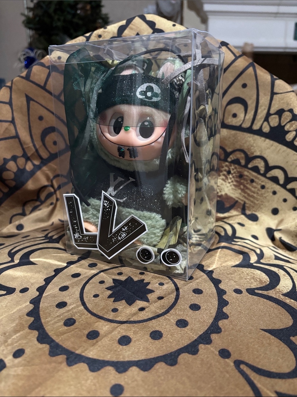 Louis Vuitton Green and Black Plush Designer Doll in Clear Box